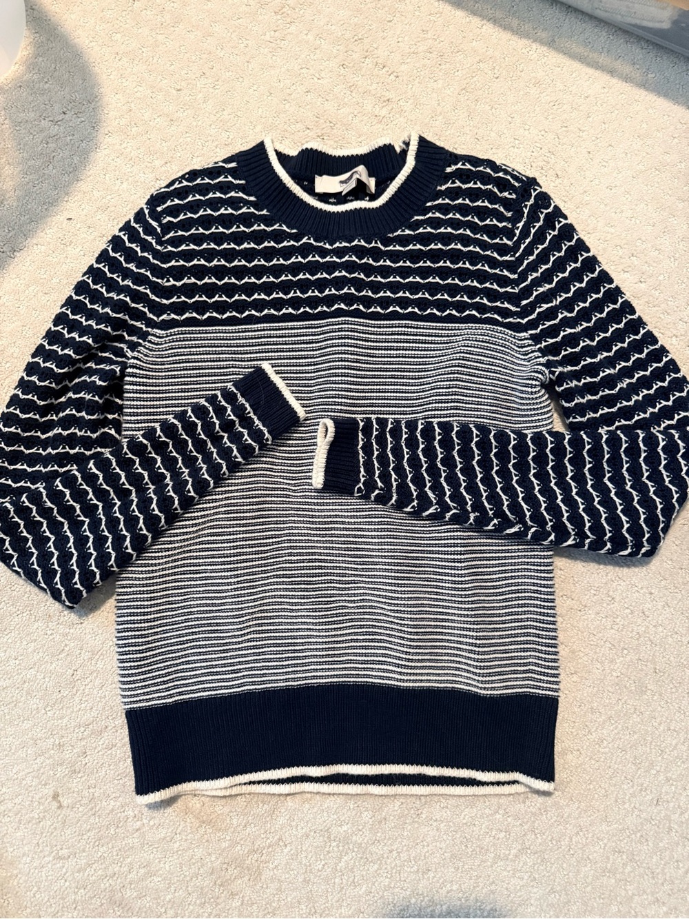 LOFT Navy and White Striped Knit Sweater